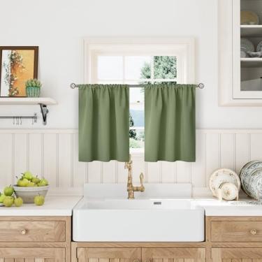 Imagem de BGment Cortinas blackout verde-oliva 91 cm de comprimento para janela de cozinha sobre a pia - Cortinas curtas de meia janela com bolso para varão privacidade para café e banheiro, 86 x 91 cm, 2