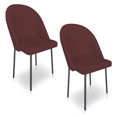 Imagem de Kit 2 Cadeiras Poltrona De Jantar Ariel Suede Marsala Pés De Ferro Preto - Pallazio