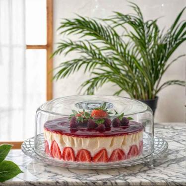 Imagem de Prato de Vidro com Tampa Plástica Gourmet Para Bolos e Sobremesas - Ru