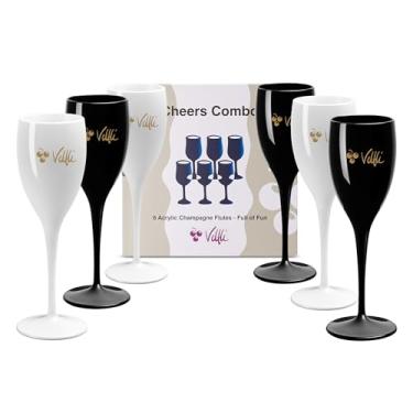 Imagem de Velfli Taças de champanhe acrílicas – copos de plástico coloridos e reutilizáveis para bar Mimosa, brunch, casamentos, festas – pacote com 6 cores mistas (preto e branco)