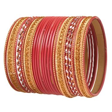 Imagem de Touchstone Coleção de pingentes coloridos de 2 dúzias de pulseiras indianas Bollywood de liga de metal texturizado designer joias tamanho grande conjunto de 61 cm tom dourado para mulheres