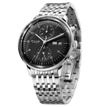 Imagem de FEICE Relógio mecânico masculino Bauhaus relógio automático de aço inoxidável relógios casuais para homens com pulseiras de couro calendário de data-FM121 (preto-2), 4 - Preto, Vestido