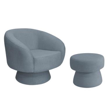 Imagem de Poltrona Decorativa Giratória com Puff Liz Bouclé Azul Claro - Nexta C