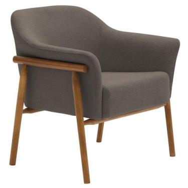 Imagem de Poltrona Sala de Estar Luna Base Madeira Castanho Bouclé Marrom - Next