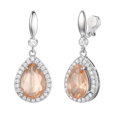 Imagem de FANZE Brincos de gota pendentes para mulheres, brincos de noiva de zircônia cúbica marrom com corte de pera para noivas, damas de honra