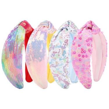 Imagem de Bandana Fishdown Rainbow Sequin Knotted 4 peças para meninas