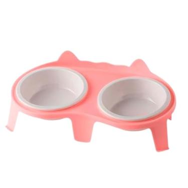 Imagem de Comedouro e Bebedouro Duplo Pet Cerâmica Cão Gato(Rosa)