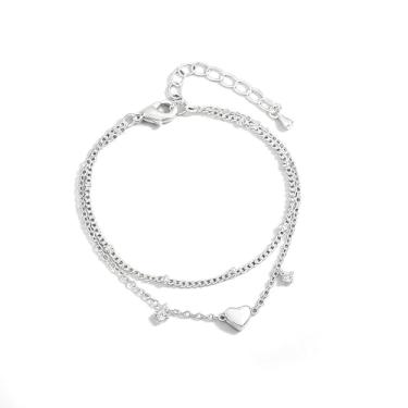 Imagem de Tornozeleira de coração dourado com detalhes de cristal – Design delicado em camadas, One Size, Metal, Sem Pedra Preciosa