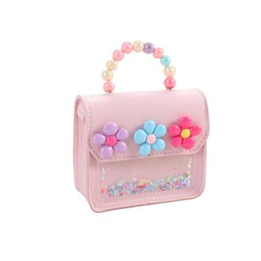 Imagem de Dhshrxd Bolsa infantil para meninas com flores, bolsa tiracolo para meninas, presentes de aniversário para crianças de 3 a 8 anos (rosa claro)