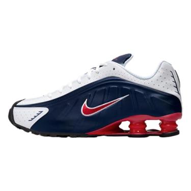 Imagem de Nike Shox R4 Tênis masculino (azul marinho/branco/prata metálico/vermelho academia), Azul-marinho meia-noite/branco/prata metálico/vermelho academia, 41