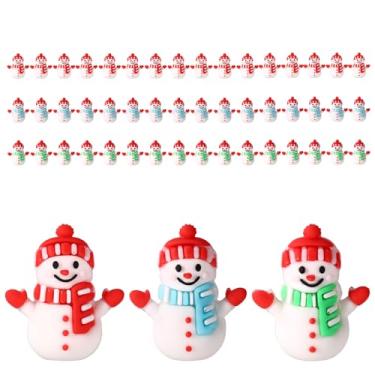 Imagem de 48un. Mini Bonecos de Neve, Figurinhas Natalinas Minúsculas Pequenos Enfeites para Decoração Mesa e Casa Nas Festas de Natal (Vermelho, Verde, Azul)