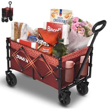 Imagem de DUHKOI Carrinho dobrável com rodas dobrável, carrinho utilitário dobrável leve de 5 kg, carrinhos de compras de 90 L, versátil para esportes de jardim, acampamento, uso ao ar livre (ponto de tijolo)