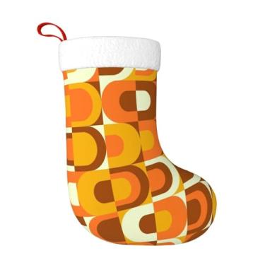 Imagem de Fevayeer Padrão Anos 70 Retro Inustrial em tons de laranja e marrom Meias de Natal Lareira Penduradas Meias de Natal Ornamento para Casa de Fazenda, Casa, Família, Férias, Decorações de Festa Presente