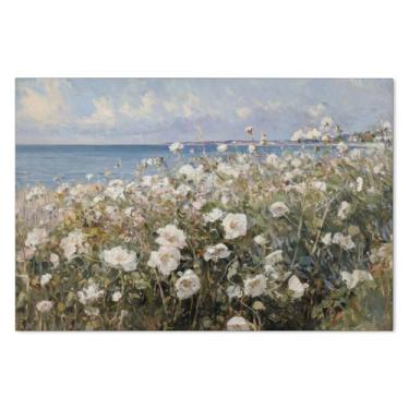 Imagem de rumlud Arte de parede de paisagem natural pôster de flores silvestres costeiras primavera francesa pintura a óleo estética para sala de estar quarto decoração de parede 40,6 x 61 cm sem moldura