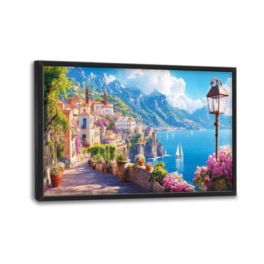Imagem de Arte de parede da Itália, decoração de parede de imagens de praia da costa de Amalfi, pintura de impressão em tela de paisagem italiana, grande paisagem italiana, arte emoldurada moderna para sala de