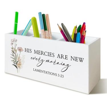 Imagem de YTRGI Porta-lápis de caneta cristã para escola, mesa de escritório em casa, decoração de mesa cristã, versículo da Bíblia floral, lamentações 3:23, organizador de escova de dentes, para banheiro