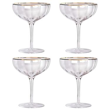 Imagem de Conjunto de coquetel de vidro com aro dourado, 4 peças, 260 ml para champanhe e coquetéis