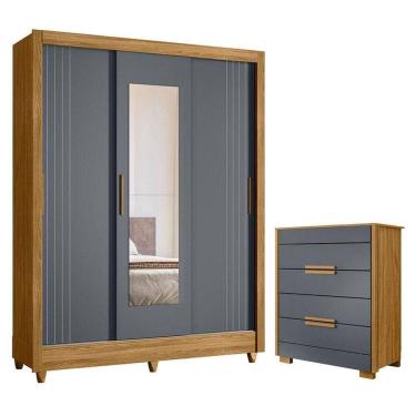 Imagem de Guarda Roupa Casal Bolívia E Cômoda Dhara Freijó Cinza - Moval