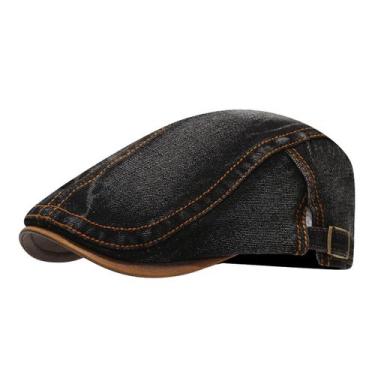 Imagem de Boné plano Gatsby Newsboy Hat Scally Cap Black Jeans Unissex - Yiweisa