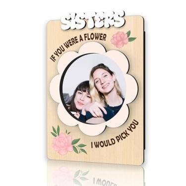 Imagem de DRWJPAT Porta-retrato magnético Sister, mini molduras magnéticas para geladeira e armário, presentes de Natal, aniversário, ação de graças, para irmãs amigas, ímãs florais de madeira -A08
