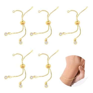 Imagem de ZGGAZCA 5 peças de pulseiras deslizantes ajustáveis para mulheres, correntes de ouro com fechos, kit de correntes deslizantes em branco para fazer joias faça você mesmo, metal e espaços em branco para