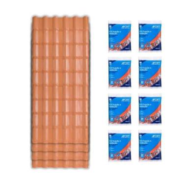 Imagem de Kit 20 Telha Afort Pvc Plan 2.42X88 Terra Cota+8 kit Fixação