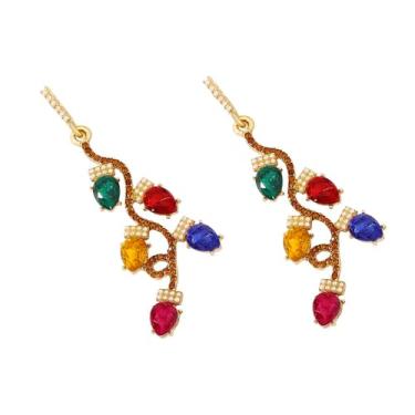 Imagem de Brincos femininos com strass e pingente de lâmpada de Natal, moderno, colorido, gota, galho de folha de cristal, lâmpadas de Natal, pingentes leves, pingentes de gota, festivais, bijuterias de