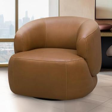 Imagem de Poltrona Decorativa Giratória Orgânica Para Sala Living Begur L06 Couro Caramelo - Lyam Decor