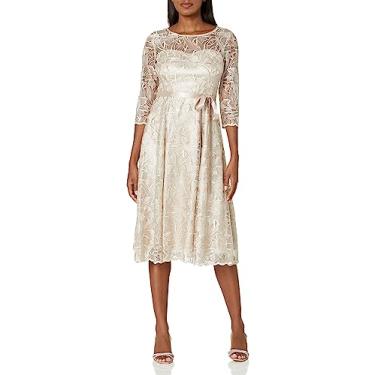 Imagem de Alex Evenings Vestido feminino longo bordado com mangas ilusórias, convidada de casamento (tamanho pequeno e regular), Cinzento-acastanhado, 54