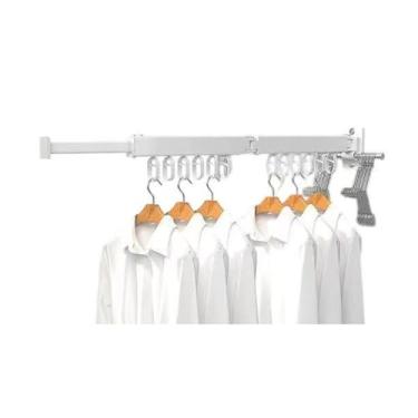 Imagem de Hhsdyl Varal Suspenso para Roupa, Secador Dobrável Portátil, Vara Telescópica de Secagem de Roupa Montada na Parede, Varal Invisível para Interior/Exterior,White,two folds