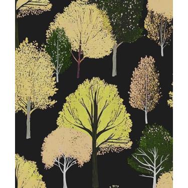 Imagem de Papel de parede florestal descasque e cole, papel de contato com árvores verde/amarelas, abstrato, paisagem floresta, autoadesivo, impermeável, removível, para prateleiras de banheiro, armário, gaveta