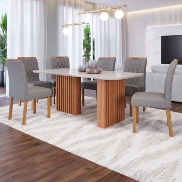 Imagem de Mesa de Jantar 6 Lugares Ester Juliana com Vidro Ripado Cinamomo/Off White/Grafite - Cimol