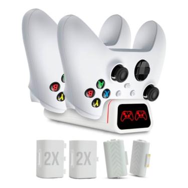 Imagem de Carregador Duplo para Xbox Series S/X, Dock com 2 Baterias 800mAh, LED Indicador, Branco, Compatível com Xbox One X/S, Elite Controller