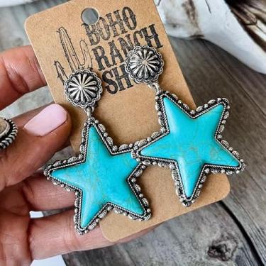 Imagem de Brincos femininos boho turquesa ocidental com pingente de estrela elegante, ideia de presente leve, roupa de concerto country, presentes de amizade, Medium, Latão, Sem pedra preciosa