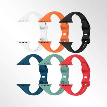 Imagem de Pulseiras esportivas finas compatíveis com Apple Watch de 40 mm, 38 mm, 44 mm, 45 mm, 46 mm, 42 mm, 41 mm e 49 mm, SE, séries 11, 10, 9, 8, 7, 6, 5, 4, 3, 2 e 1, para mulheres e homens, pacote com 6