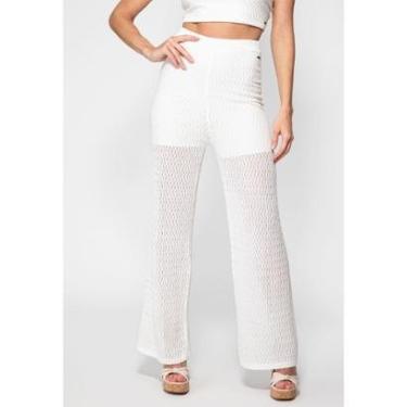 Imagem de Calça Tricot Wide Leg Vazada Guess Branco-Feminino