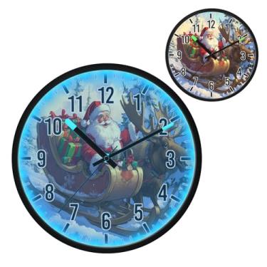 Imagem de Blueangle Relógio de parede LED que brilha no escuro e ativado por voz, silencioso, design de rena de Papai Noel de 30 cm, operado por bateria para decoração de quarto e sala de estar (212)