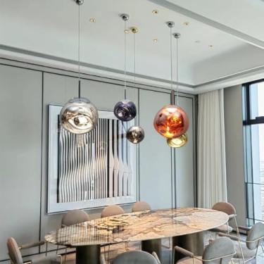 Imagem de Luminária pendente exclusiva em formato de lâmpada de lava - Lustre de design para escadas, casas, duplex, salas de estar, salas de jantar e balcões de bar (Ouro Rosa 38 cm)