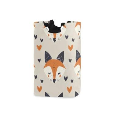 Imagem de Blueangle Cesto de roupa suja dobrável com estampa de raposa com alças – Saco de cesto de roupa dobrável à prova d'água | Solução de armazenamento de roupas que economiza espaço para dormitório