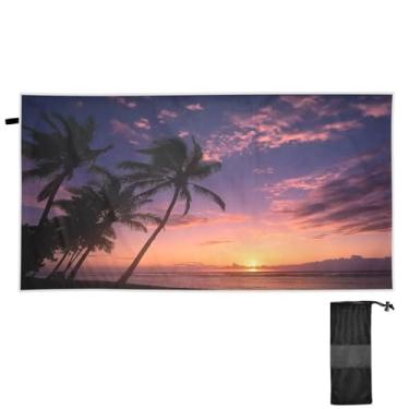 Imagem de ATTX Toalha de praia com palmeiras do pôr do sol do oceano, 79 x 188 cm - Cobertor de microfibra leve de secagem rápida e resistente à areia para piscina, ioga, academia e viagens | Esportes de banho