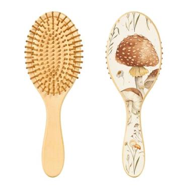 Imagem de SEHANY Escova de cabelo de madeira Forest Mushroom para mulheres e homens, escovas de cabelo de cabeça redonda, escova de cabelo para massagem do couro cabeludo suave e desembaraçadora para todos os