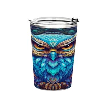 Imagem de Blueangle Copo de 340 g com tampa e canudo, copo térmico de aço inoxidável com isolamento a vácuo, caneca térmica de coruja neon para bebidas quentes e frias (45)