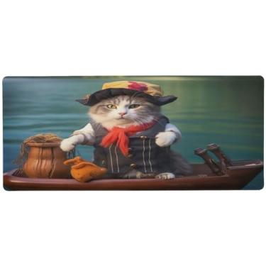 Imagem de xigua Mouse pad grande engraçado capitão gato, tapete de mesa antiderrapante 80 x 30 cm, base de borracha de 3 mm de espessura, protetor de mesa para laptop, mesa de trabalho, escritório e casa
