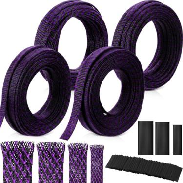 Imagem de Tatuo Manga de cabo trançado expansível de 46 metros, manga de arame trançado de vários tamanhos com 240 peças de tubo termorretrátil para televisão, áudio, computador, cabos de vídeo para animais de