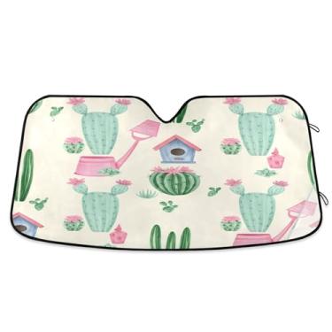 Imagem de SEHANY Pára-brisa de carro cacto planta verde para-sol dobrável janela frontal protetor de viseira solar para carro, SUV, caminhão - Mantenha o veículo fresco, 137 x 81,5 polegadas