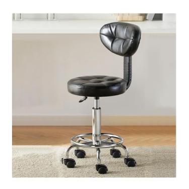 Imagem de HGTRH Banco de bar ajustável, design ergonômico com suporte para as costas e apoio para os pés, almofada giratória de espuma de alta densidade, rodízios silenciosos, base de aço reforçado para