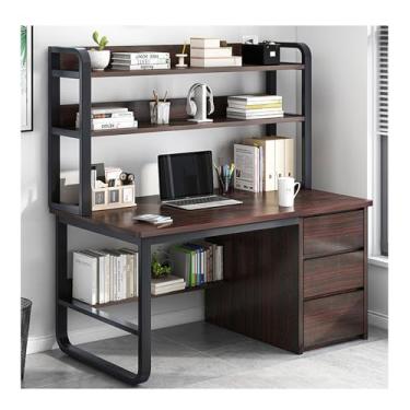 Imagem de Mesa de computador com estante de livros, mesa de canto com 3 prateleiras moderna mesa de escritório para escritório em casa mesa de trabalho industrial em casa escritório mesa de jogos mesa de estudo