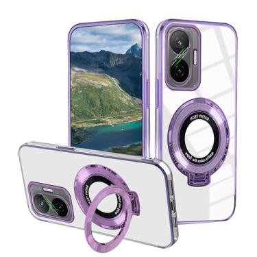 Imagem de Wousunly Capa compatível com Xiaomi Poco F7 com suporte magnético, capas de telefone Poco F7 silicone acessórios transparentes Funda à prova de choque capa protetora original de luxo (Roxo)