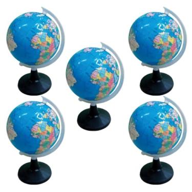 Imagem de Kit 5 Mini Globo Terrestre Político Mapa Mundi 10,5cm Colorido Preto