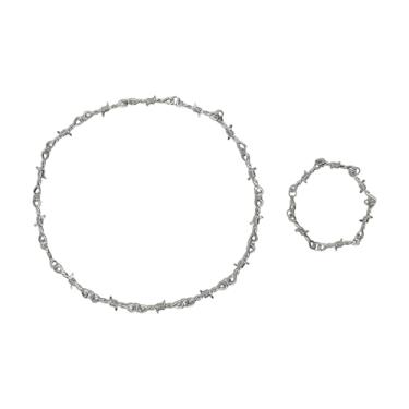 Imagem de Nextpal Colar e pulseira de arame farpado para homens, corrente punk rock gótica com design de espinhos, conjunto de pulseiras estilo punk, aço inoxidável, motociclista, cosplay, decorações vintage